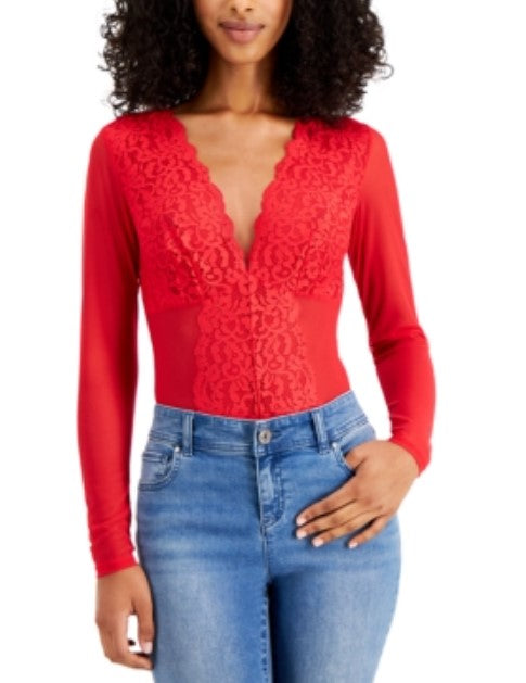 INC International Concepts Women's Not So Basic Long-Sleeve Lace Mesh Bodysuit
