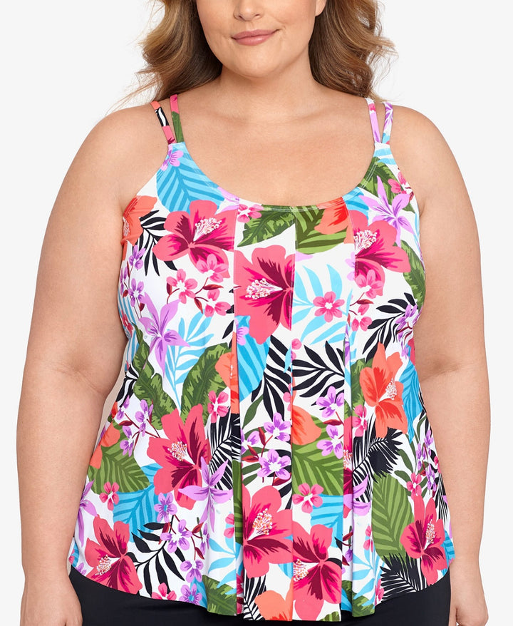 Swim Solutions Women's Pleated-Front Double-Strap Tankini Top Plus Size 18W