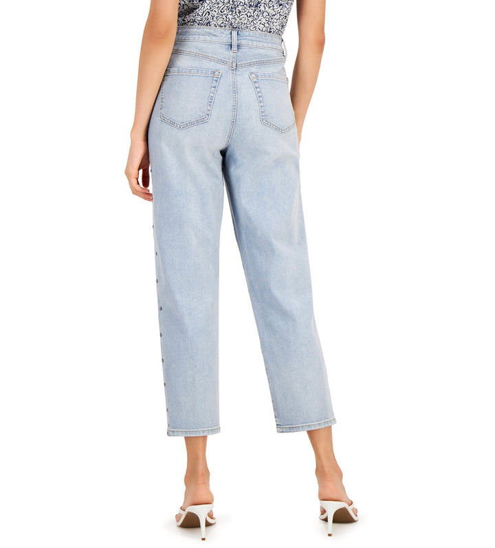 INC International Concepts Women's High Rise Studded Cropped Mom Jeans