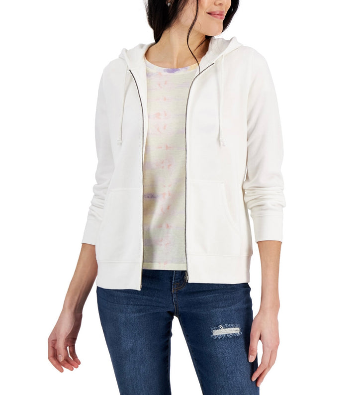 Style & Co. Women's Kangaroo Pockets Fleece Zip Hoodie Bright White Size XXL