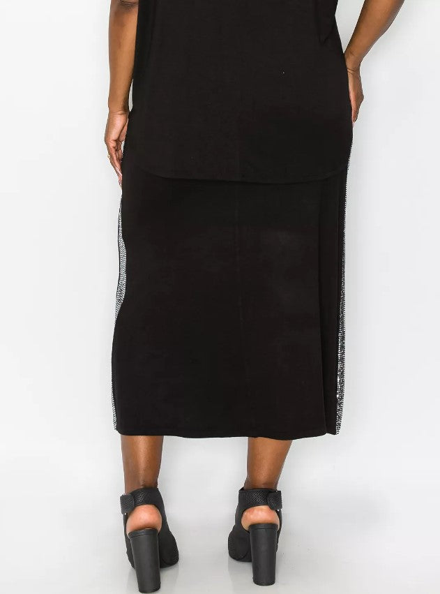 COIN 1804 Women's Sequin Side Contrast Fold Over Midi Skirt Plus Size 1X