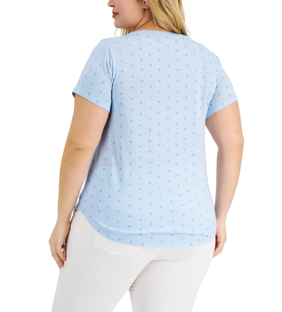 Style & Co. Women's Short Sleeve Printed Burnout V-Neck Top Micro Paisley