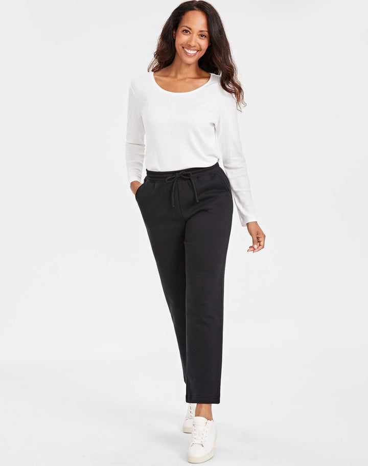 Style & Co. Women's Mid Rise Drawstring-Waist Fleece Pant Deep Black Size S