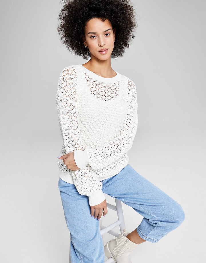 And Now This Women's Pointelle-Knit Long-Sleeve Sweater Cally Lily