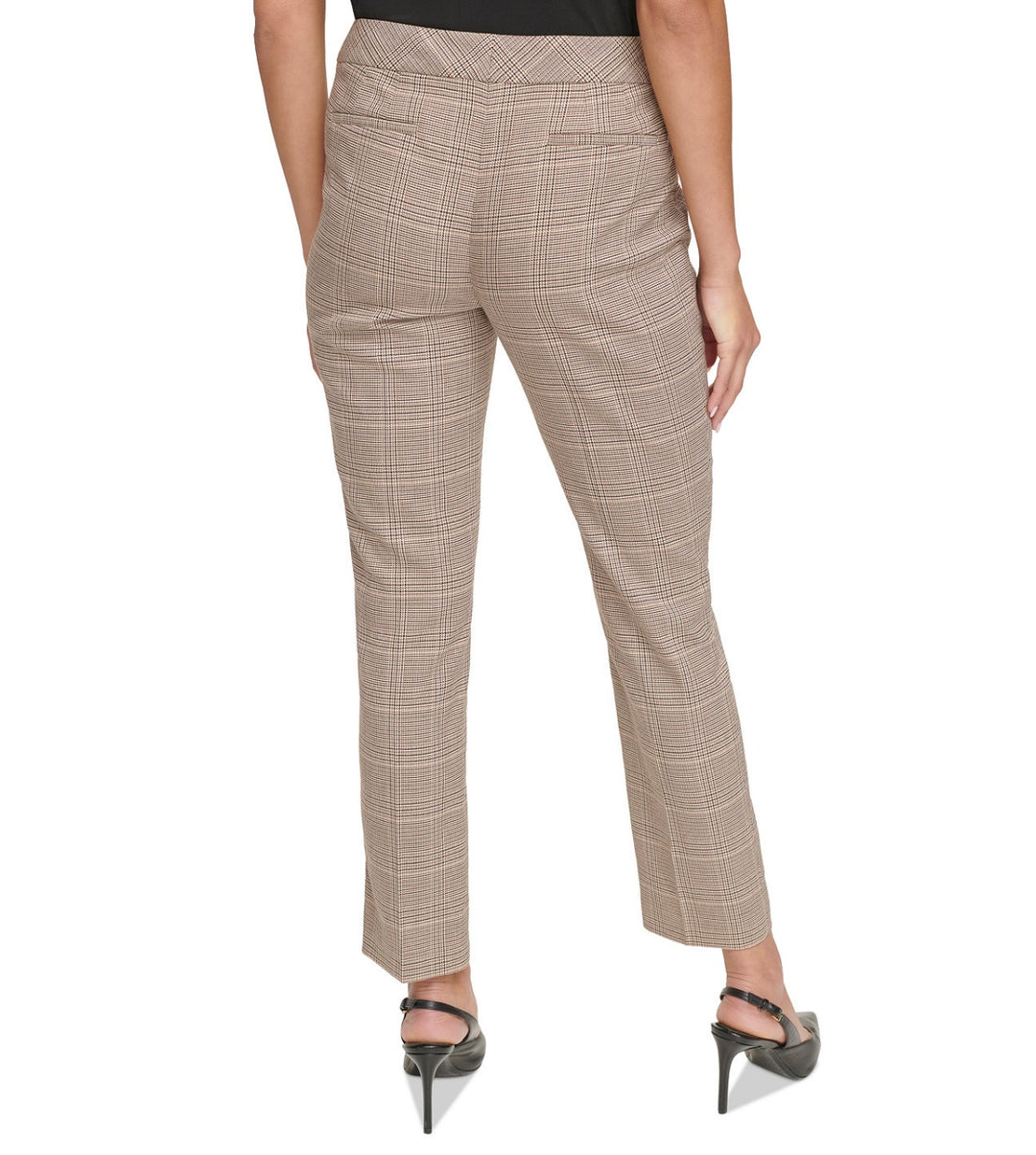 Calvin Klein Women's Petites Mid-Rise Straight Leg Pants Plaid Luggage Multi