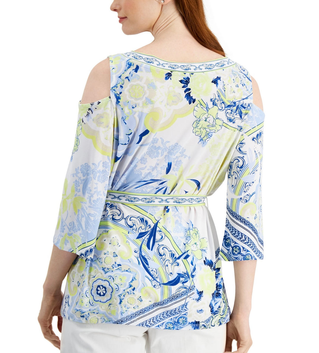JM Collection Women's Scoop Neckline Belted Cold-Shoulder Top Size XXL