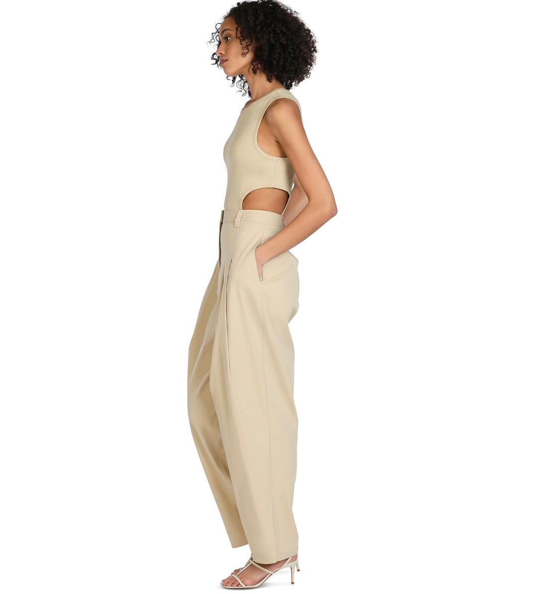 Bar III Women's Nicole Williams English Cutout Ribbed Bodysuit Beige Size L