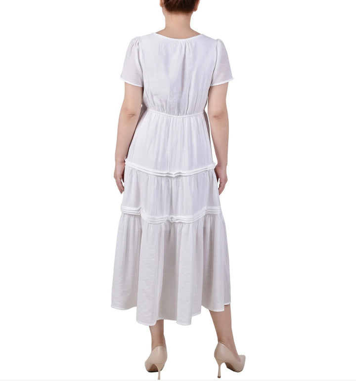 NY Collection Women's Ankle Length Short Sleeve Dress White Size Petite PM