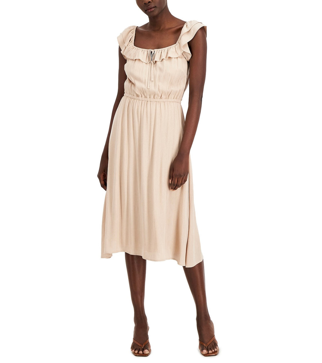 INC International Concepts Women's Square Neckline Metallic Dress Toasted Twine