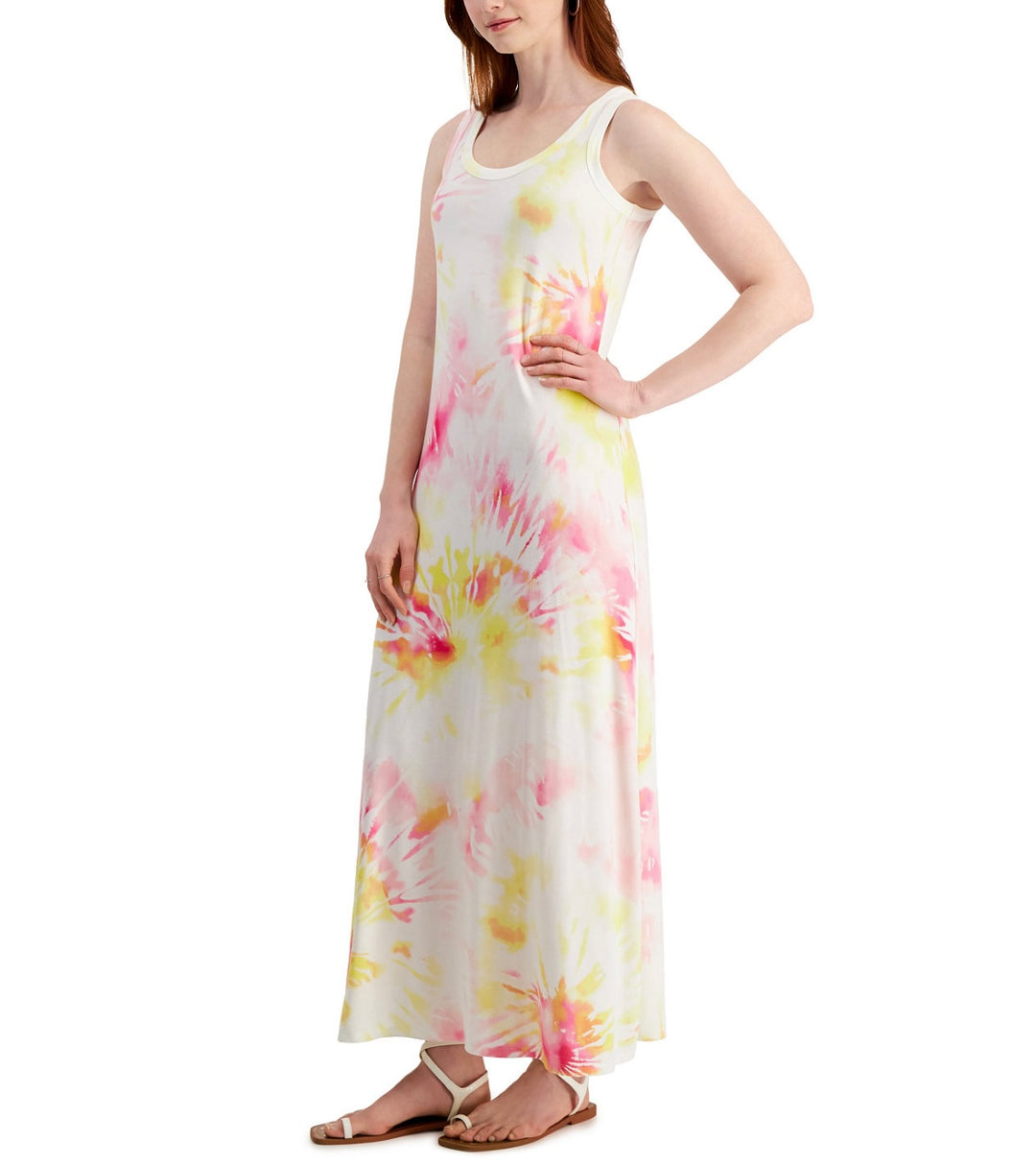 Style & Co. Women's Scoop Neck Sleeveless Tie-Dyed Maxi Dress Sunbeam Yellow