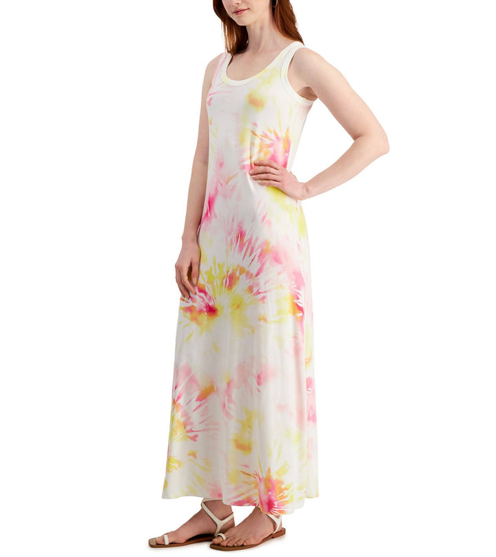 Style & Co. Women's Scoop Neck Sleeveless Tie-Dyed Maxi Dress Sunbeam Yellow