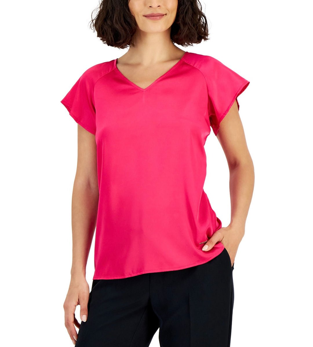 Nine West Women's V-Neck Tie-Back Blouse Pink Perfection Size S
