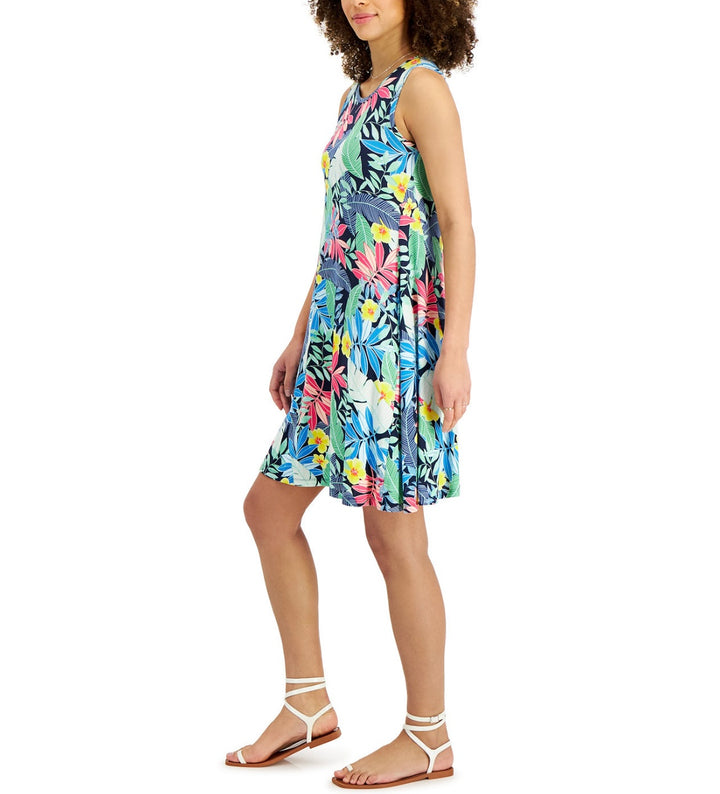 Style & Co. Printed Knit Tank Dress Industrial Blue Floral Size XS