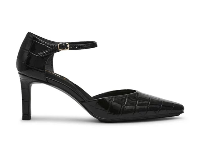 Anne Klein Women's Rosalind Ankle Strap Dress Pumps Shoes Black Croc Size 7