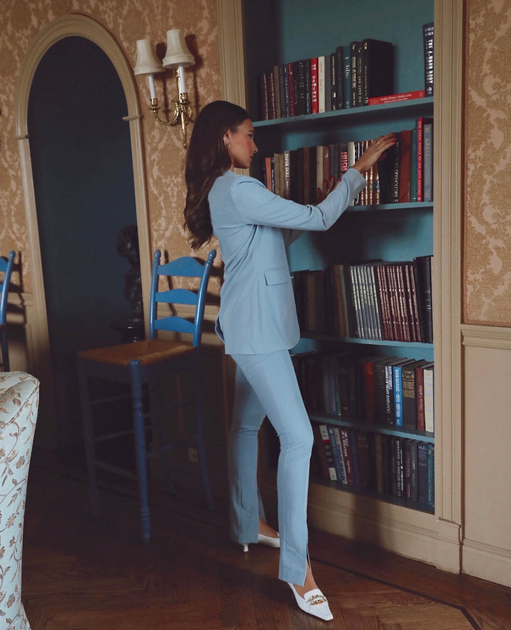 Danielle Bernstein Women's Pocketed Blazer Jacket Baby Blue Size XS