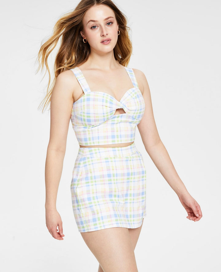 Bar III Women's Sweetheart Neckline Plaid Crop Top Melody Plaid Size 4