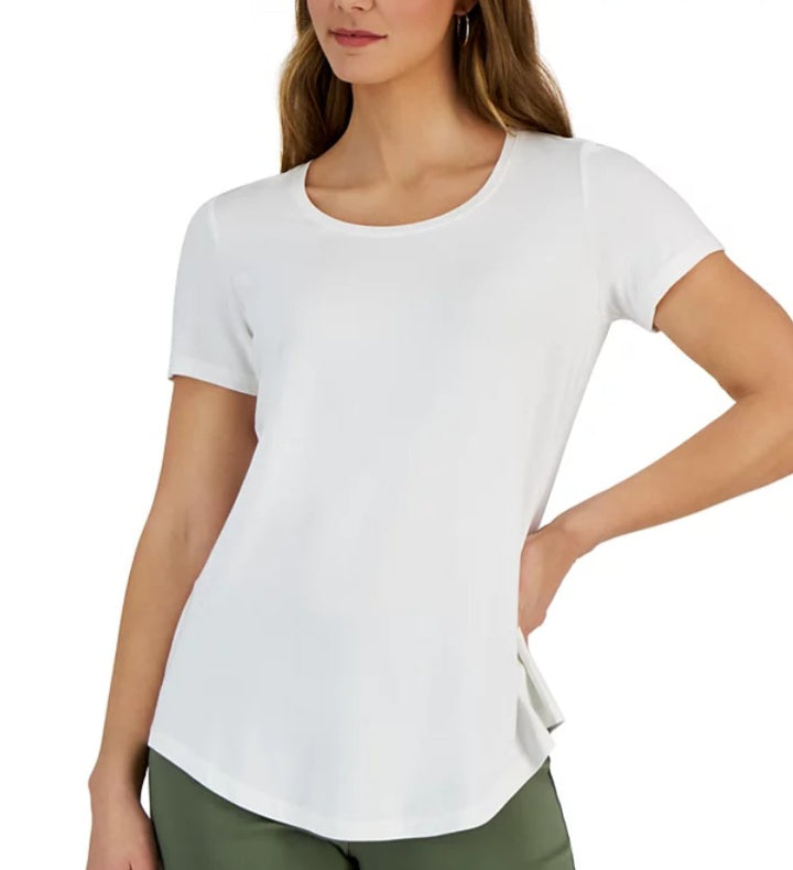 JM Collection Women's Solid Scoop-Neck Short Sleeve Top Bright White Size XL