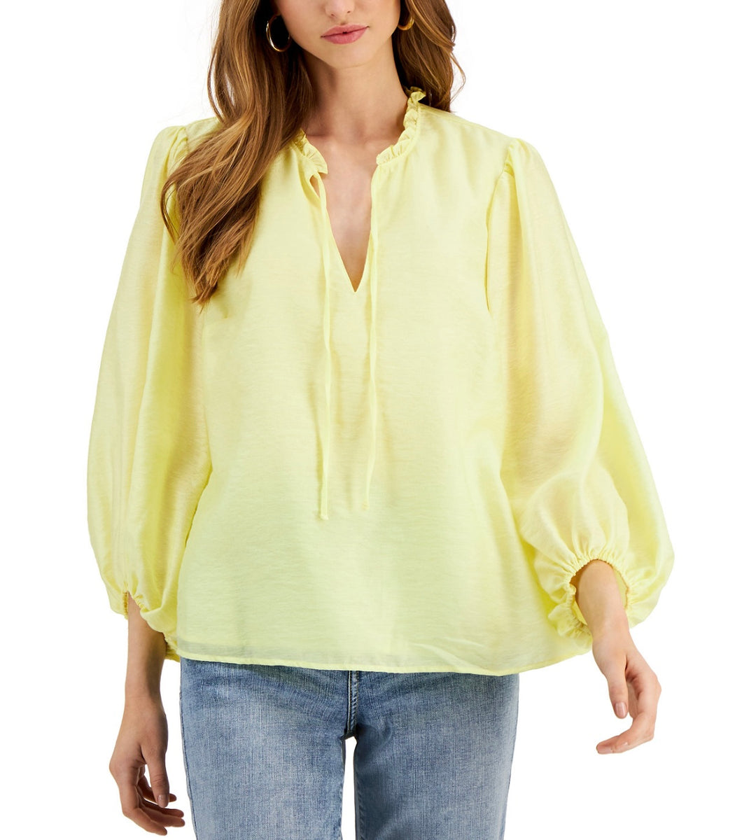INC International Concepts Women's Volume Sleeve Top Yellow Pear Size S