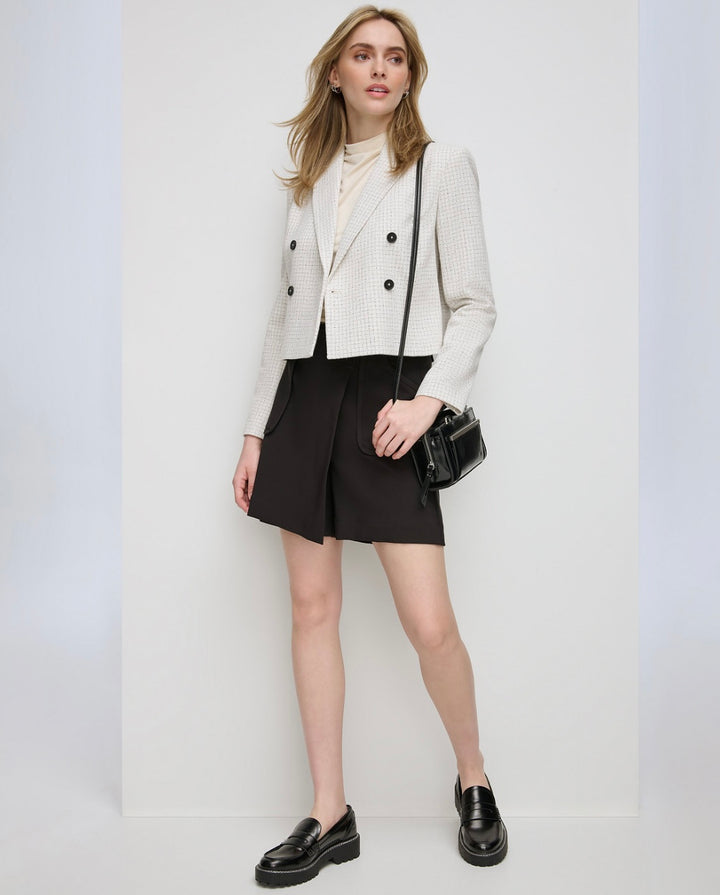 Calvin Klein Women's Double-Breasted Tweed Blazer Cream Multi Size 14