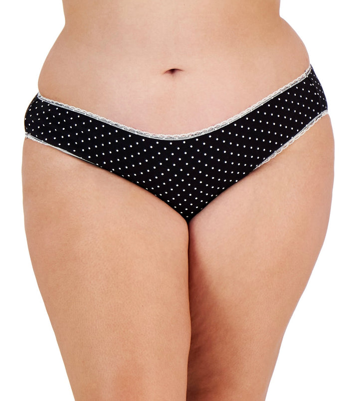 Charter Club Women's Plus Size Pretty Cotton Bikini Underwear Black Cream