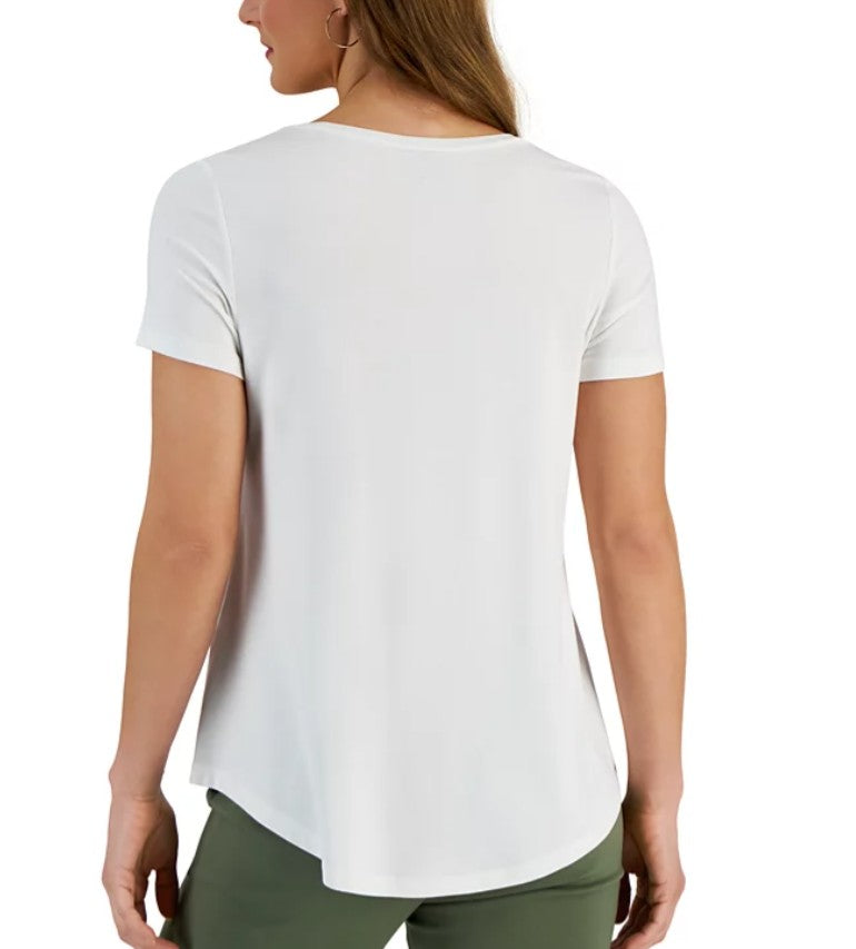 JM Collection Women's Solid Scoop-Neck Short Sleeve Top Bright White Size XL