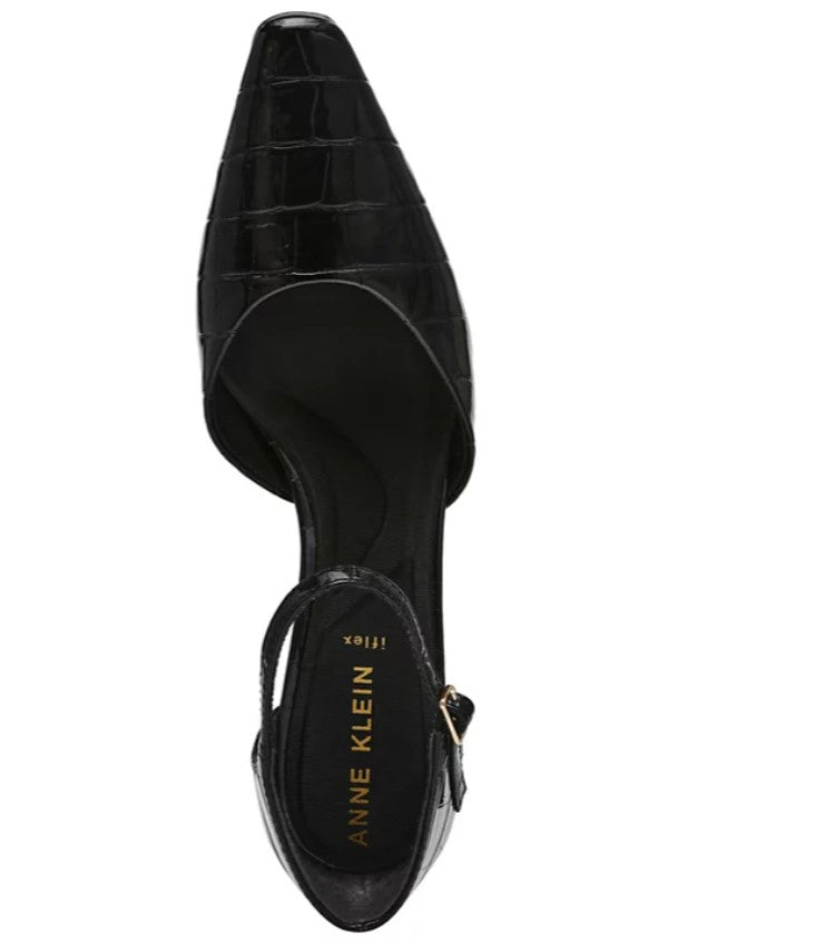 Anne Klein Women's Rosalind Ankle Strap Dress Pumps Shoes Black Croc Size 7