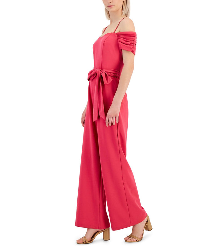 Tahari ASL Women's Off-The-Shoulder Crepe Jumpsuit Hot Pink Size 10