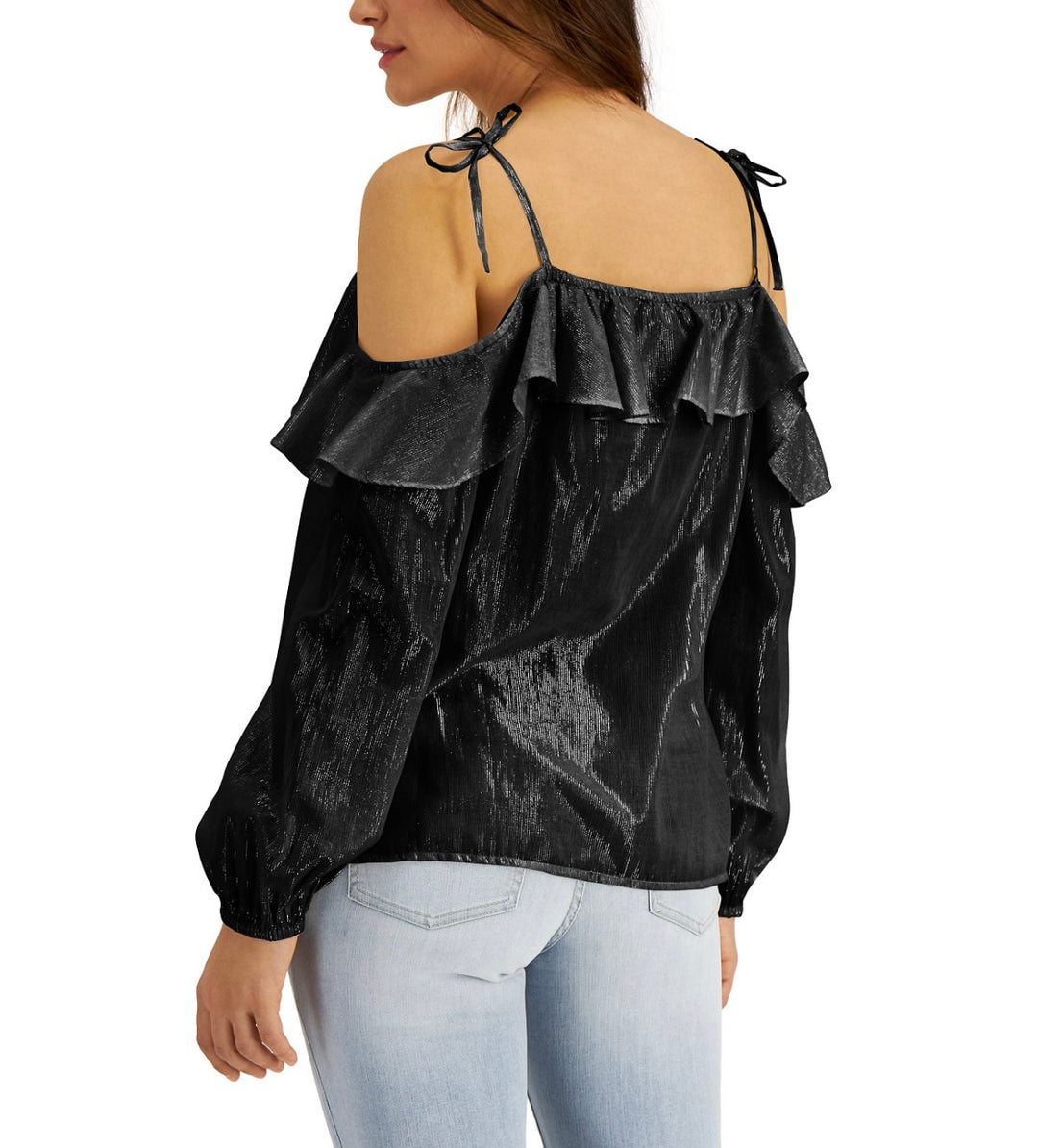 INC International Concepts Women's Cold-Shoulder Blouse Deep Black Size XS