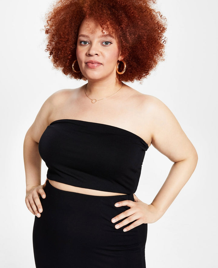 Bar III Women's Trendy Crepe Tube Top Deep Black Plus Size 1X
