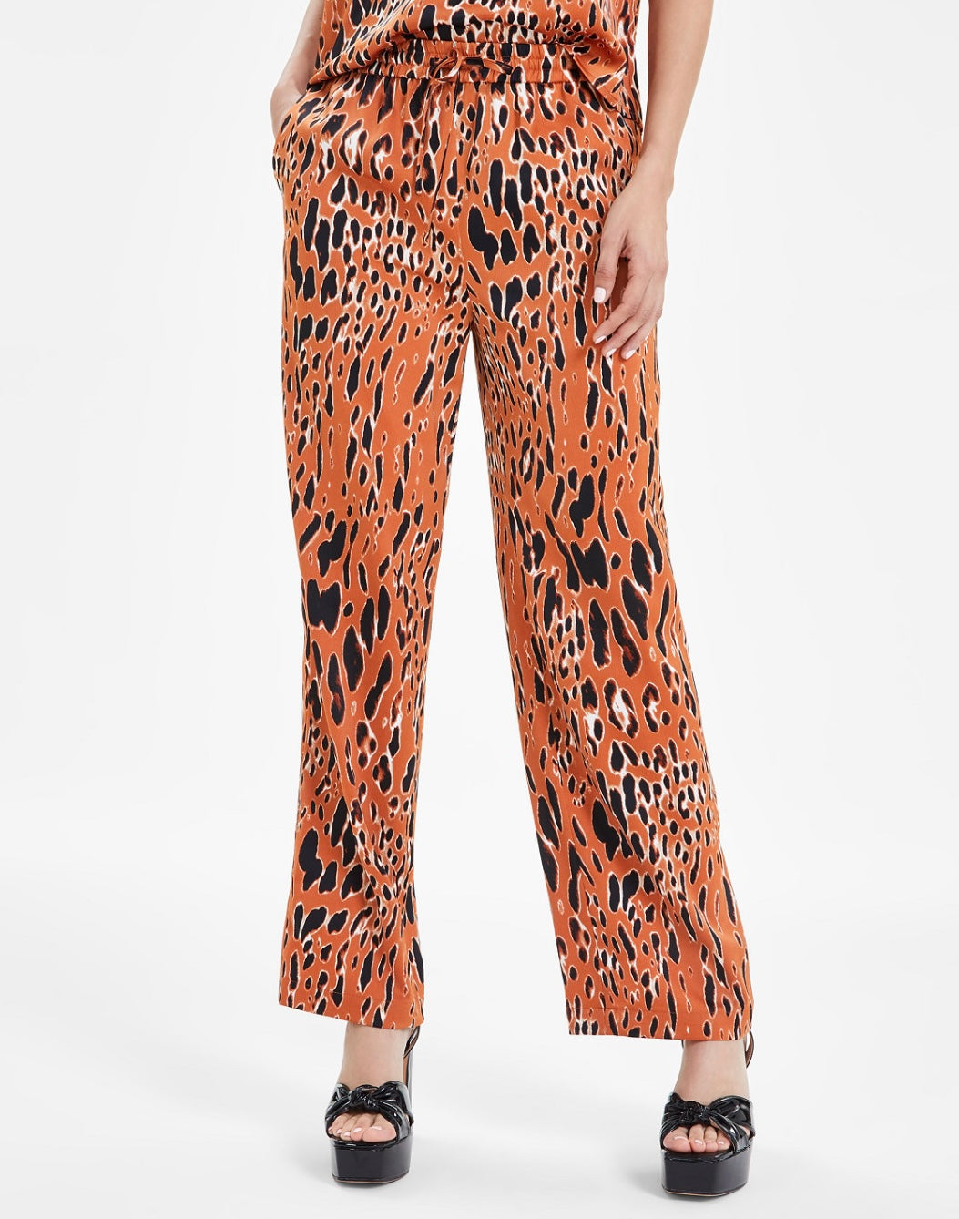 Bar III Women's Animal-Print Drawstring-Waist Pants Rich Camel/Black Size XXL