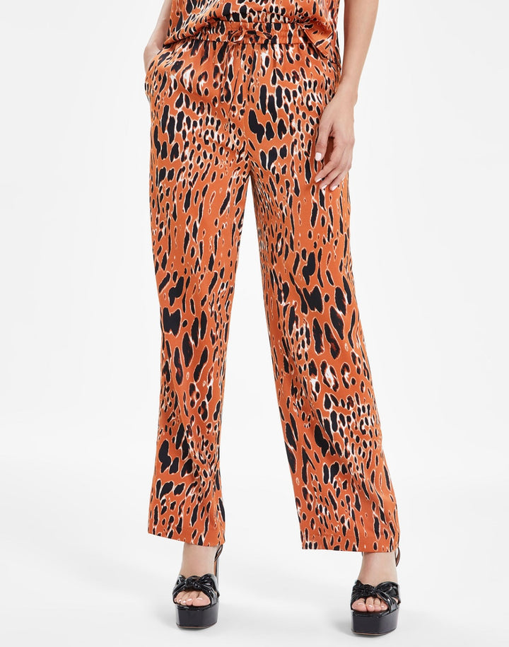 Bar III Women's Animal-Print Drawstring-Waist Pants Rich Camel/Black Size XXL