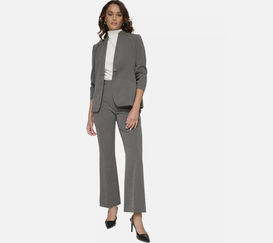 Calvin Klein Women's Pinstripe Straight-Leg Pants Charcoal/Cream Petite Size 10P
