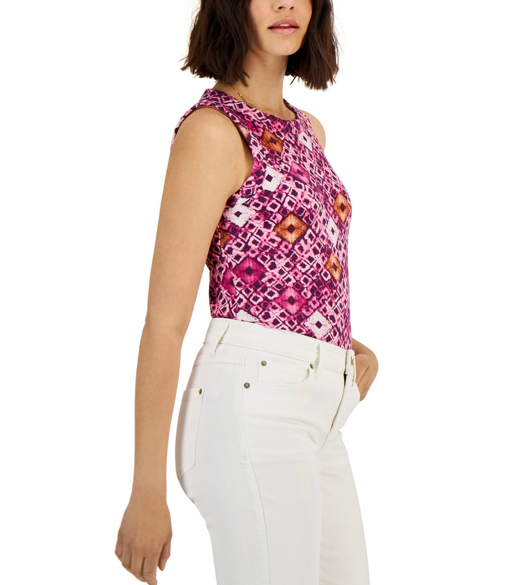 INC International Concepts Women's Crewneck Printed Sleeveless Top Size XL
