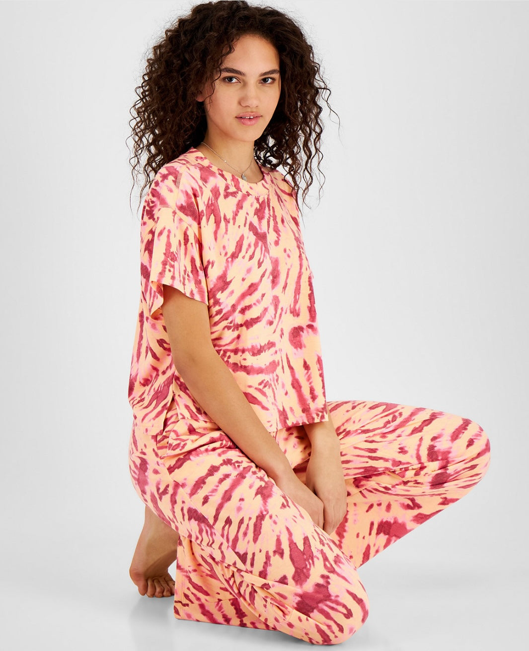 Jenni Women's High-Rise Wide-Leg Pajama Pants Orange Pink Size M
