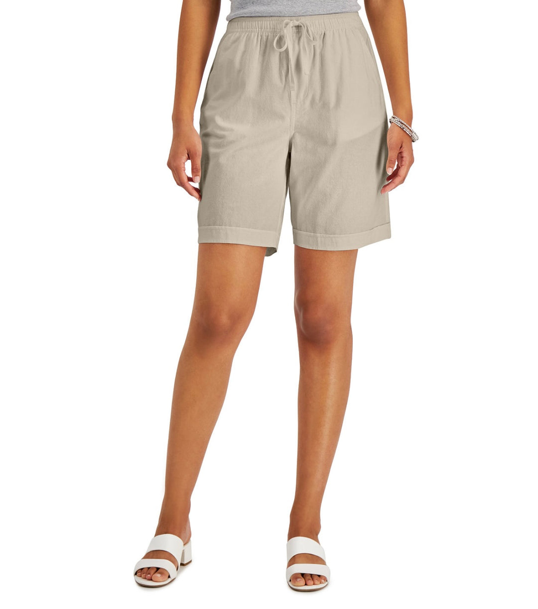 Karen Scott Women's Drawstring Petite Cotton Gemma Shorts Stone Wall