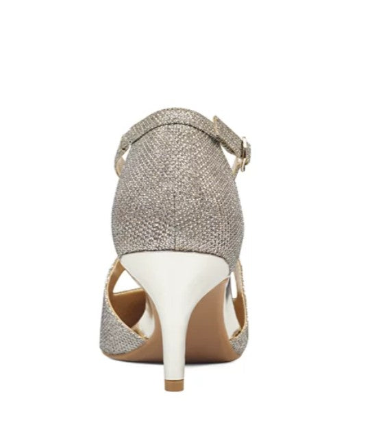 Bandolino Women's Zeffer Strappy Bow Kitten Heel Pumps Gold Glam Size 6.5 M