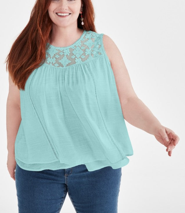 Style & Co. Women's Sleeveless Embroidered Lace Top Willow Hedge Size XL