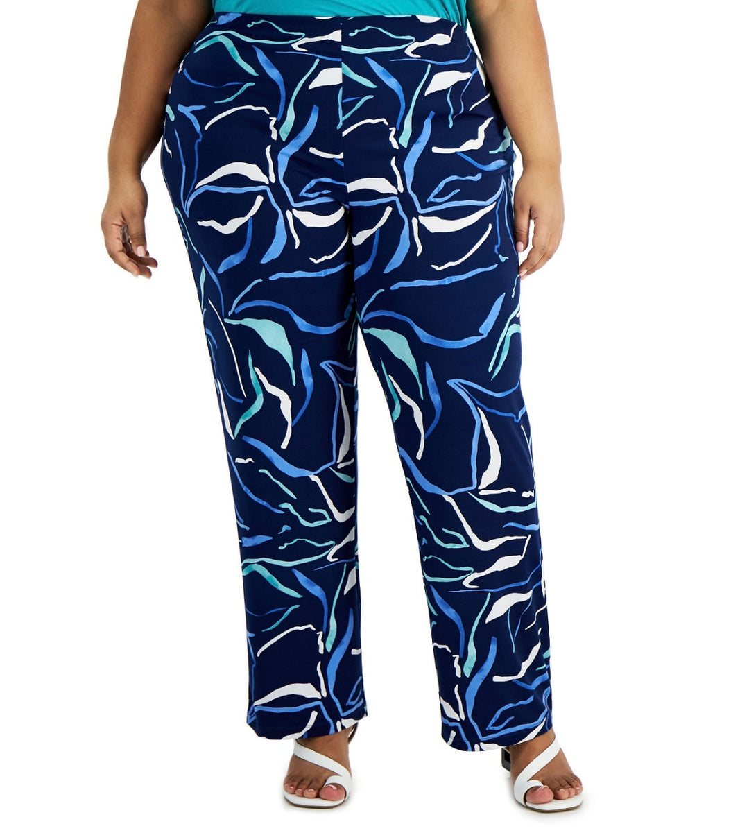 Alfani Women's Elastic Waist Printed State Wide-Leg Pant Plus Size 2X