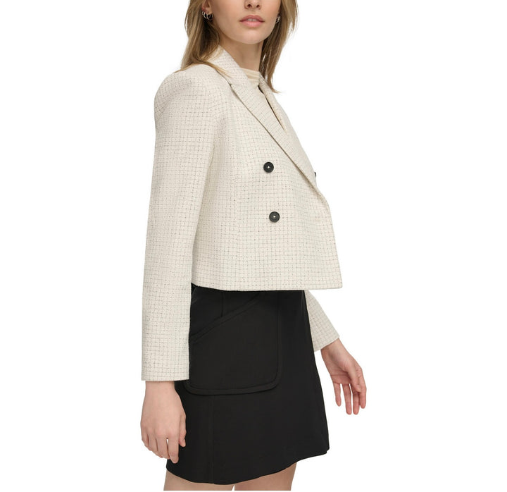 Calvin Klein Women's Double-Breasted Tweed Blazer Cream Multi Size 14