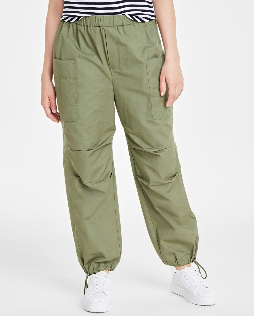 Style & Co. Women's Elastic Waist Straight Leg Pocket Pants Olivine Size L