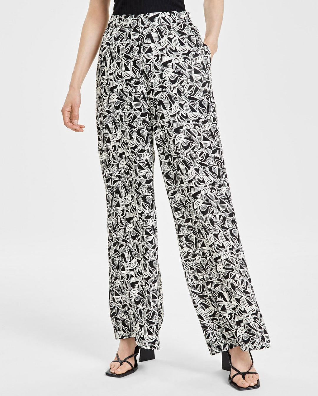 Bar III Women's Side Zip Printed Wide-Leg Pants Kristn Abstract Size 10