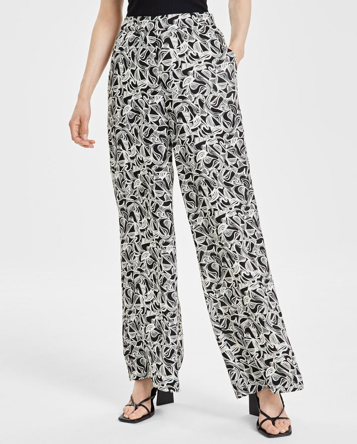 Bar III Women's Side Zip Printed Wide-Leg Pants Kristn Abstract Size 10
