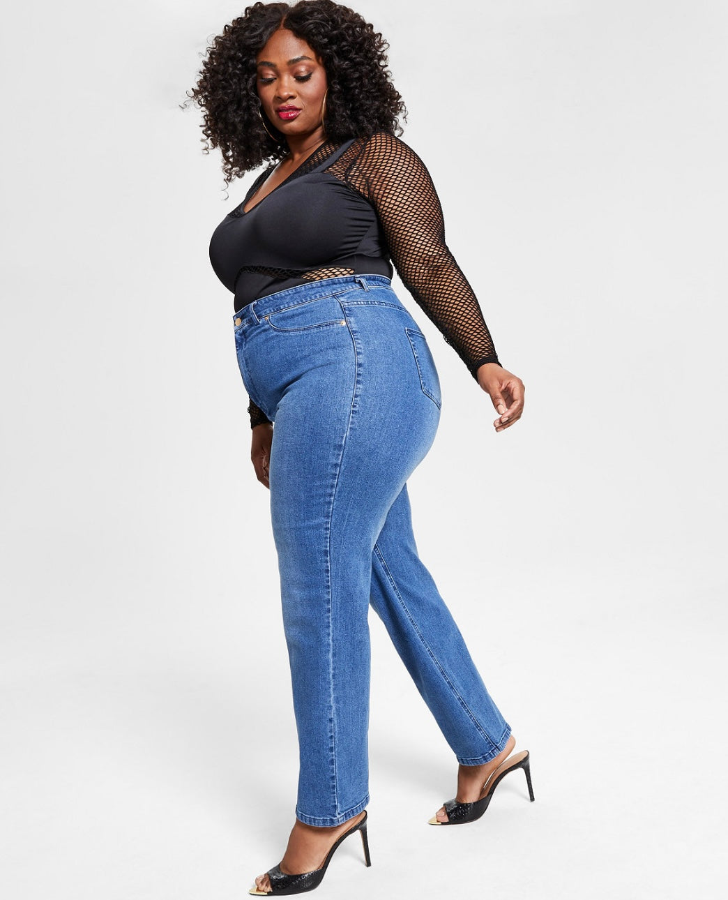 Nina Parker Women's Trendy High-Waist Wide-Leg Jeans Med Dark Wash Plus Size 24W