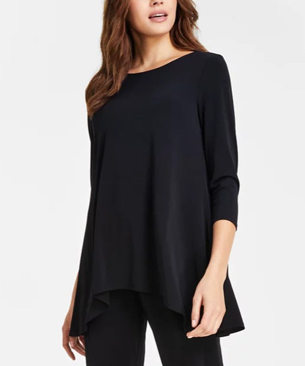 JM Collection Women's Scoop Neckline 3/4-Sleeve Knit Top Deep Black Size M