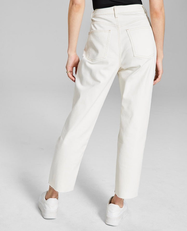 And Now This Women's Ripped Mom Jeans Seashell Off White Wash Size 29