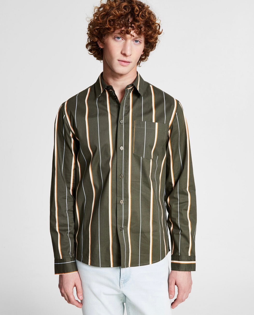 And Now This Men's Point Collar Regular-Fit Stripe Shirt Kambaba Size S