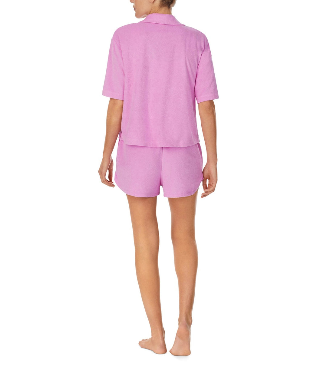 Refinery 29 Women's Short-Sleeve Notch-Collar Top Dark Pink Size S