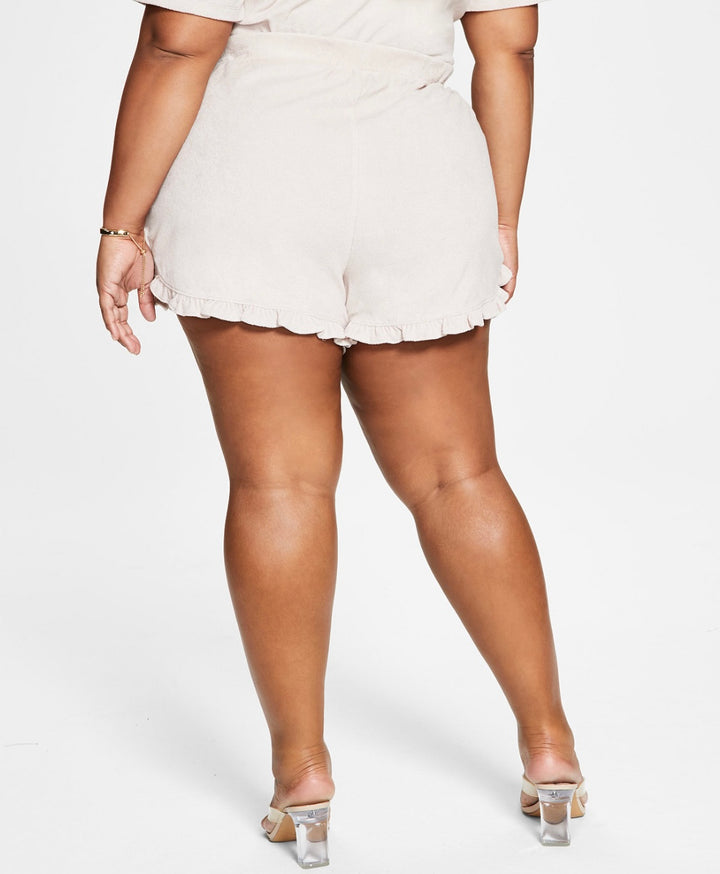 Bar III Women's Trendy Terry Ruffled Shorts Naturally Nude Plus Size 2X
