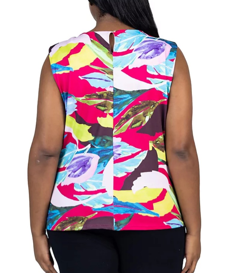 24Seven Comfort Apparel Women's Pleated Crew Neck Sleeveless Top Plus Size 2X
