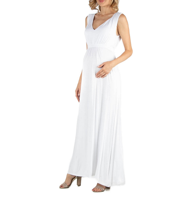 24Seven Comfort Apparel Women's V Neck Sleeveless Maternity Maxi Dress Size M